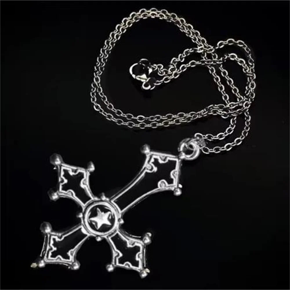 Gothic Inverted Cross Pendant Necklace