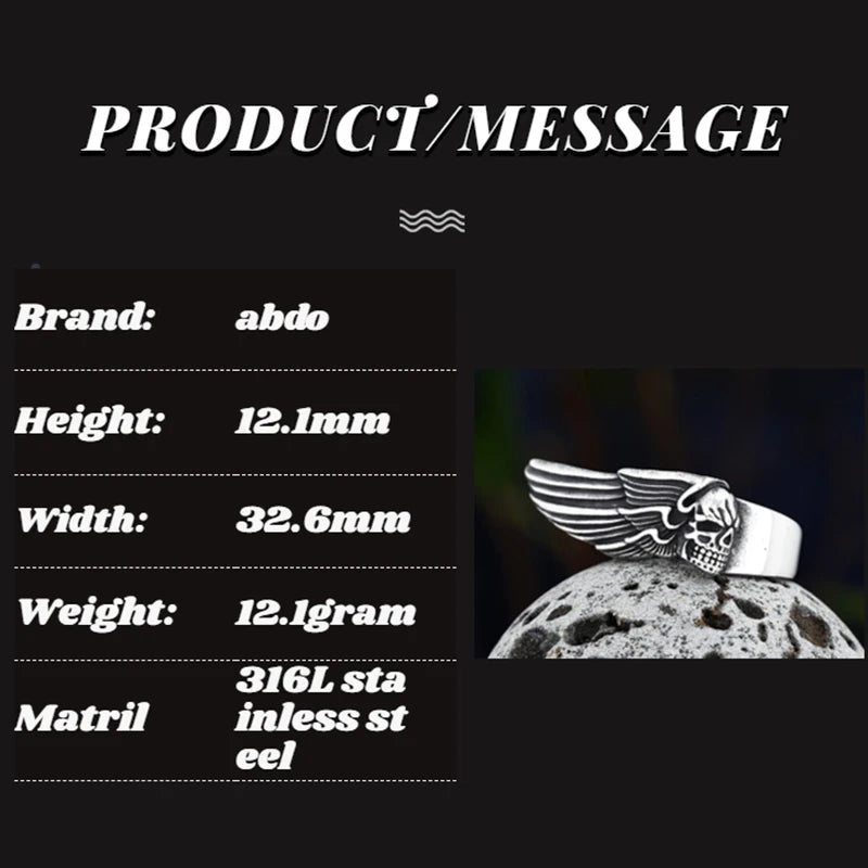Movie 2022 News Personality Vintage Stainless Steel Feather Wings Ring With Skull Anels Male&Female Punk Boyfriend Gift