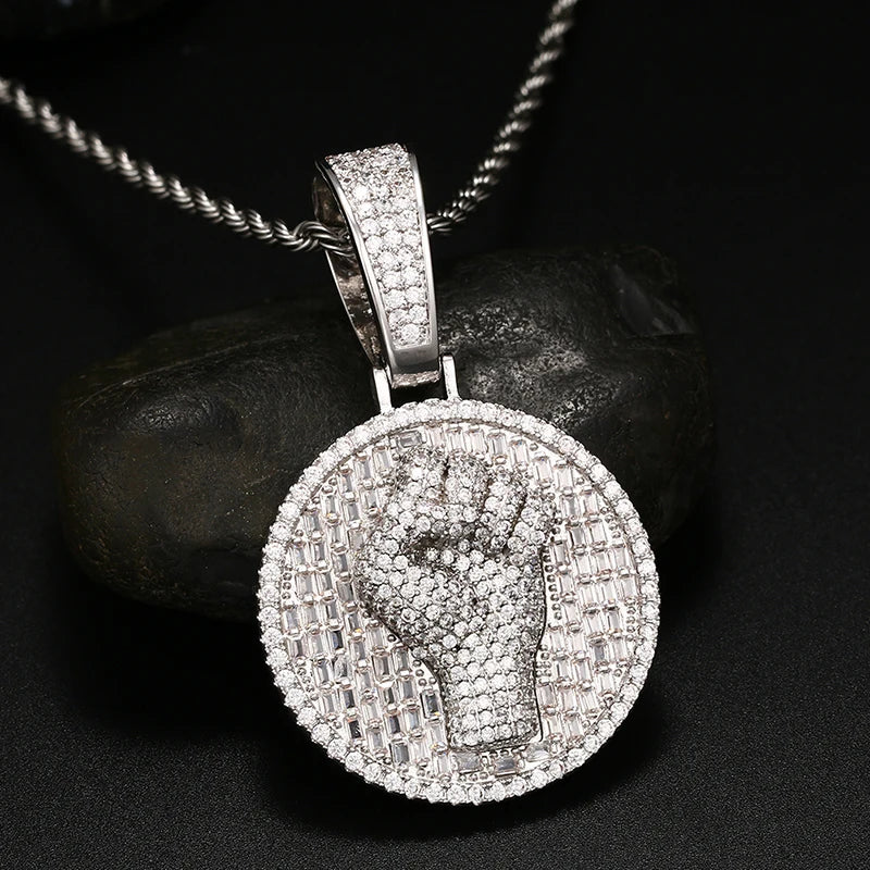 Trendy Round Zircon Copper Pendant Necklace for Men Fine Hip Hop Jewelry Pendant with Rope Chains
