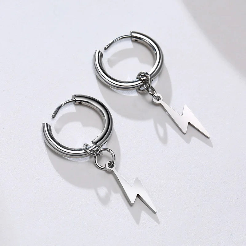 Lightning Bolt Huggie Earrings — Silver