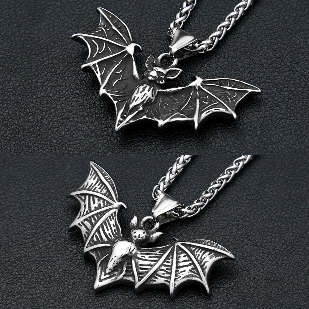 Gothic Bat Stainless Steel Pendant Necklace