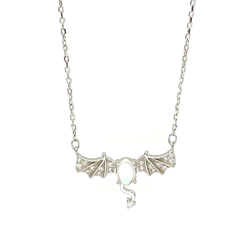 925 Silver Bat Zircon Pendant — Silver