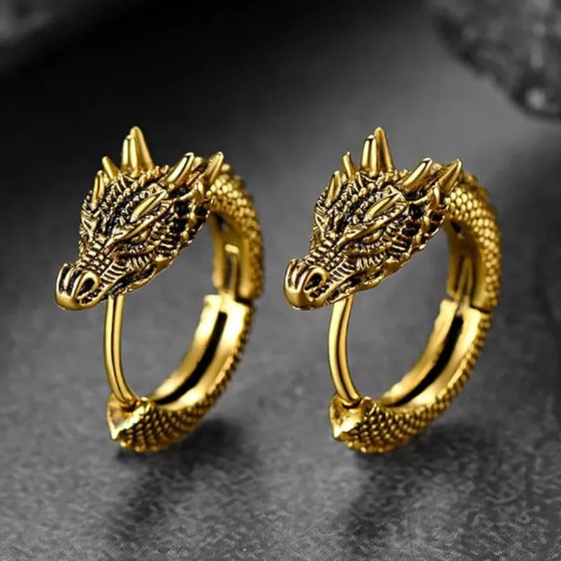 Fashionable Men's Dragon Hoop Stainless Steel Earrings Hip-Hop Style punk Party Accessories, Neutral Daily Wearable Personalize