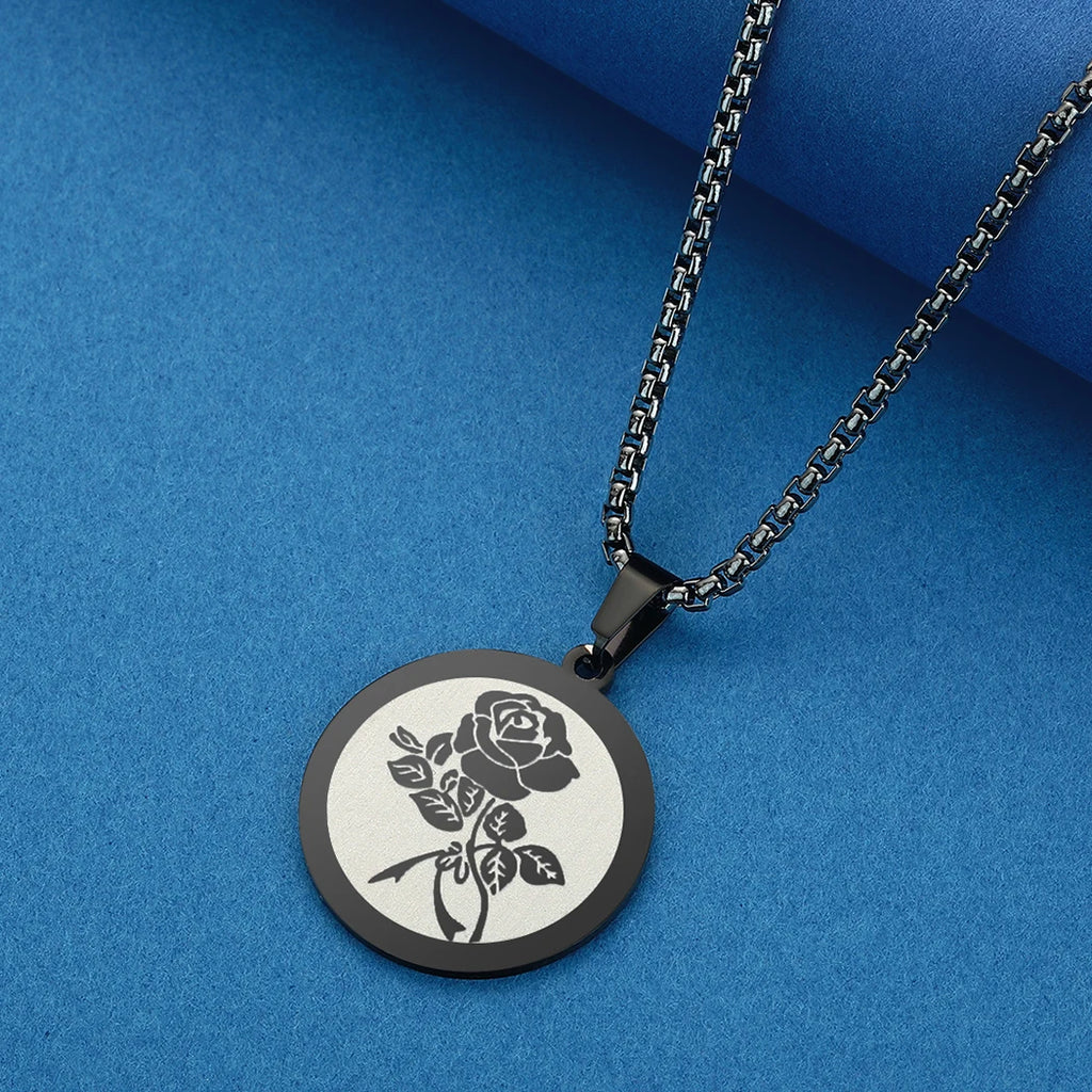 Viking Calendar Rune Medallion Pendant Necklace — Stainless Steel