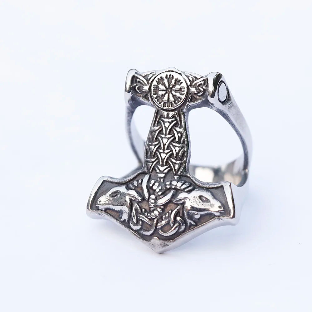 Vegvisir Double Sheep Head Ring — Stainless Steel