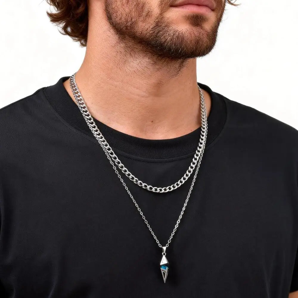 Blue Stone Layering Necklace — Stainless