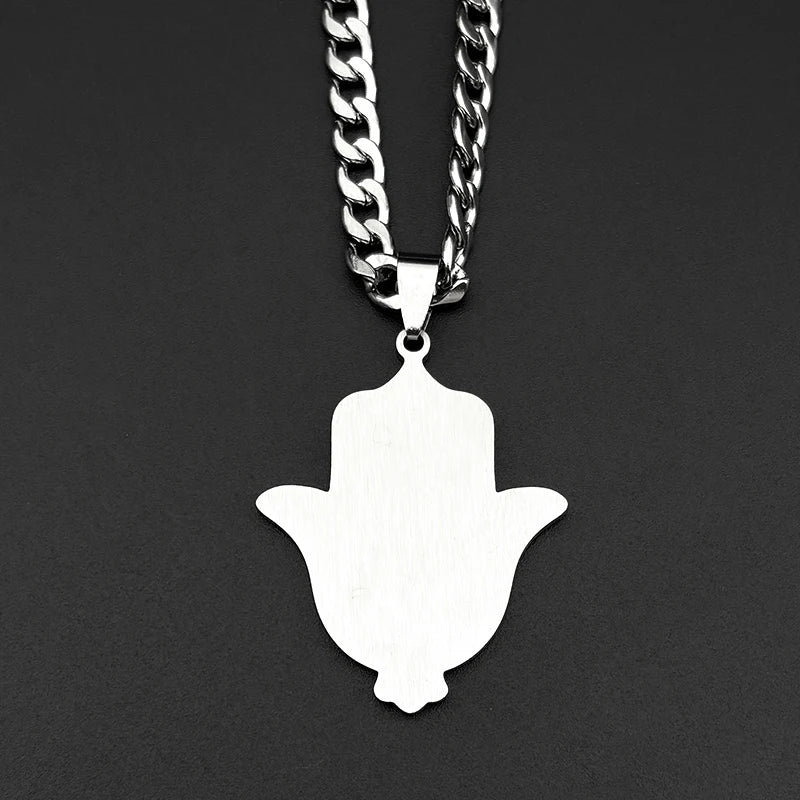 Hamsa Evil Eye Pendant Necklace — Silver