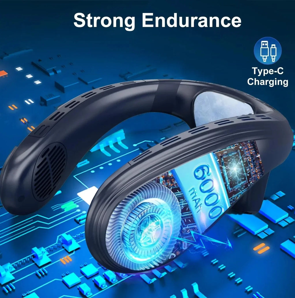 New Portable Neck Fan 5200mAh Neck Air Conditioner Rechargeable Semiconductor Cooling Fan Outdoor Personal Fan Wearable