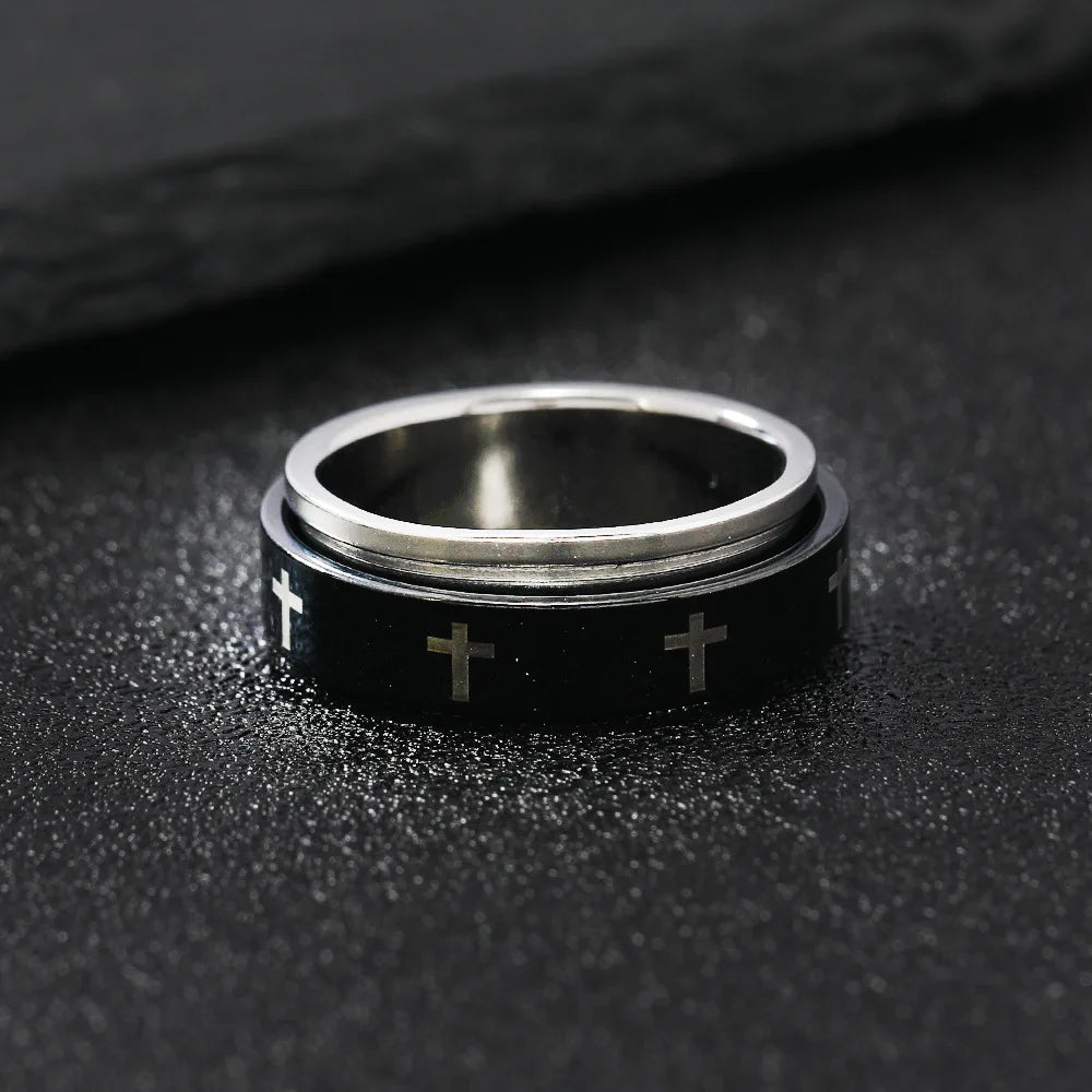 Cross Steel Ring 316L Rotating Style Finger