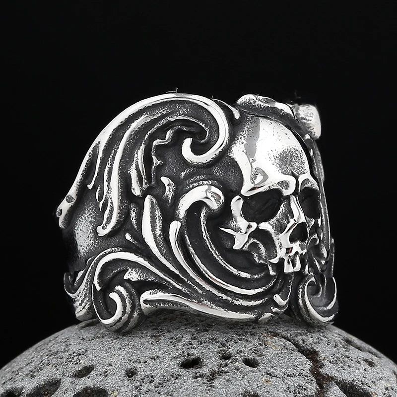 Wholesale Price Retro 316L Stainless Steel Rings Punk Rock Exaggerated Steampunk Skull Ring Gothic Fashion Jewelry