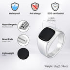 Stylish Black Stone Rings for Men Boys,Waterproof Stainless Steel Geometric Square Ring Signet Ring,Jewelry Gifts for