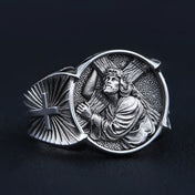 Catholic Religious Cross Jesus Ring — Silver-Tone