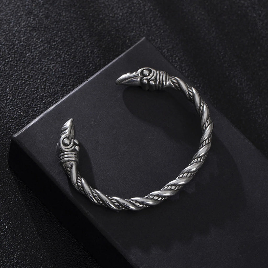 Norse Viking Viking Cuff Bangle Bracelets for Men Boyfriend, Retro Silver Color Stainless Steel Twisted Rope Wristband