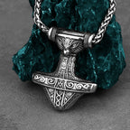 316L Stainless Steel Vintage Viking Thor Mjolnir Wolf Eye Necklace Men Biker Street Amulet Pendant Necklace Jewelry