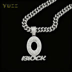 Trendy Hip Hop Letter Charm Letter O Block Pendant Necklace For Women Men Bling Iced Out Cuban Chain Necklaces Charm
