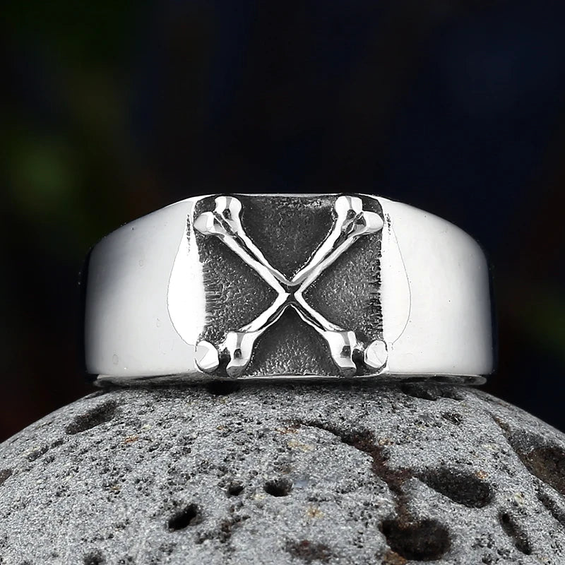 Fashion Punk Rock Stainless Steel Crossbone Ring Trend Hiphop Rock Roll Gothic Jewelry Unique Anillos Para Hombre