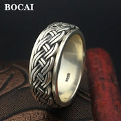 Silver-Tone Hemp Rope Rotating Ring