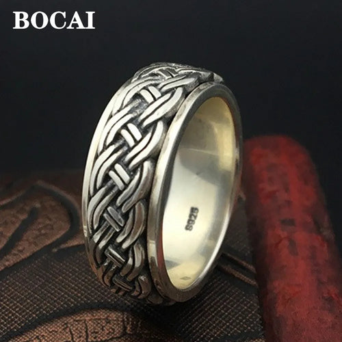925 Sterling Silver Hemp Rope Rotating Ring