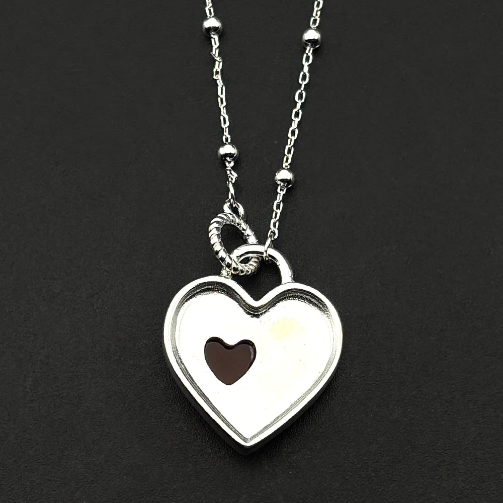 Heart Silver Pendant Sterling Red Glass Clavicle