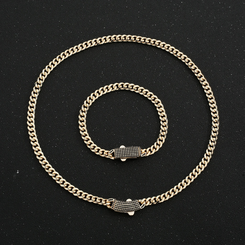 Classic Cuban Link Chain Necklace 10mm Wide — Black-Tone