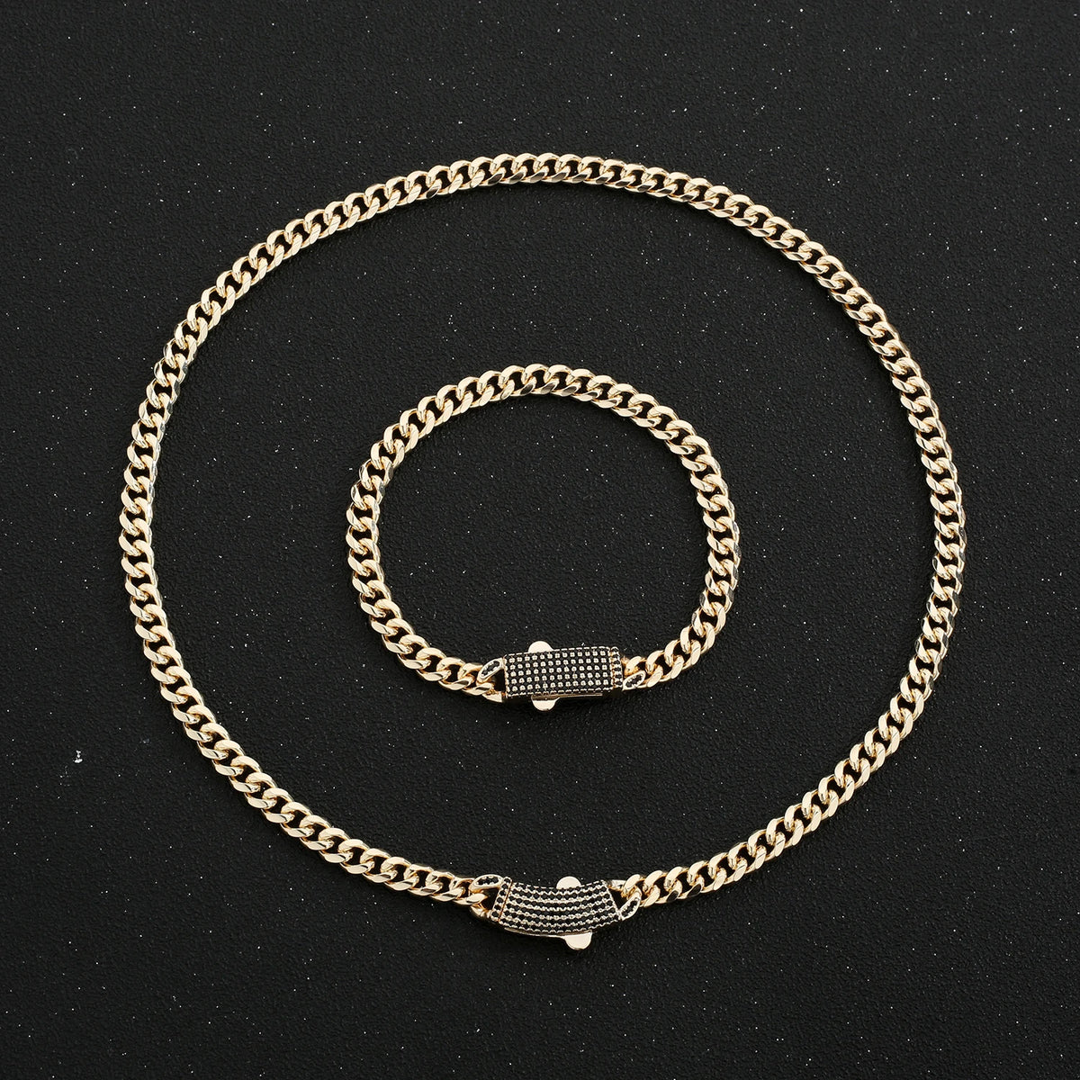 Classic Cuban Link Chain Necklace 10mm Wide — Black-Tone