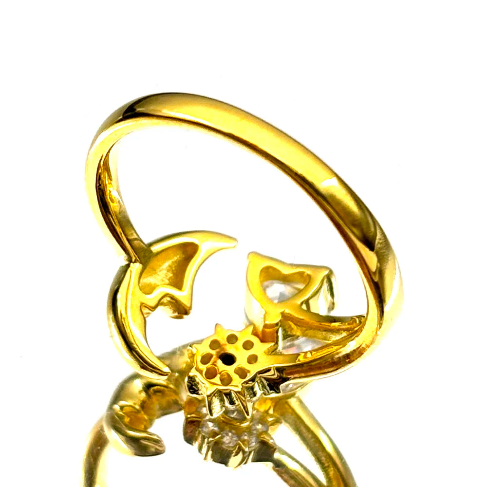 Heart Moon Two-Tone Ring Sterling Zircons Face