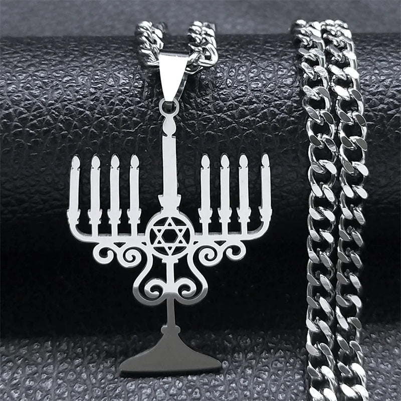 Jewish Menorah Star of David Pendant — SS