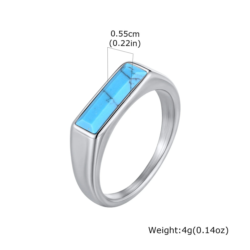 Natural Stone Geometric Ring — Stainless Steel