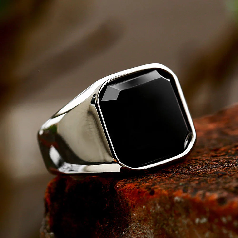 Iced Out Black Ring Zircon Agate Stone High Wedding