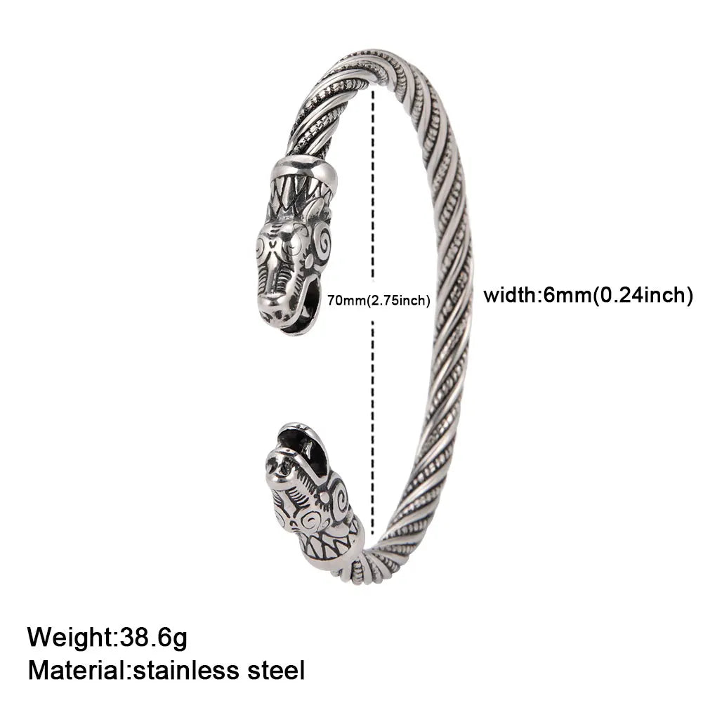 My Shape Viking Animal Cuff Bangles for Men Punk Wolf Lion Leopard Skeleton Stainless Steel Bracelet Nordic Vintage