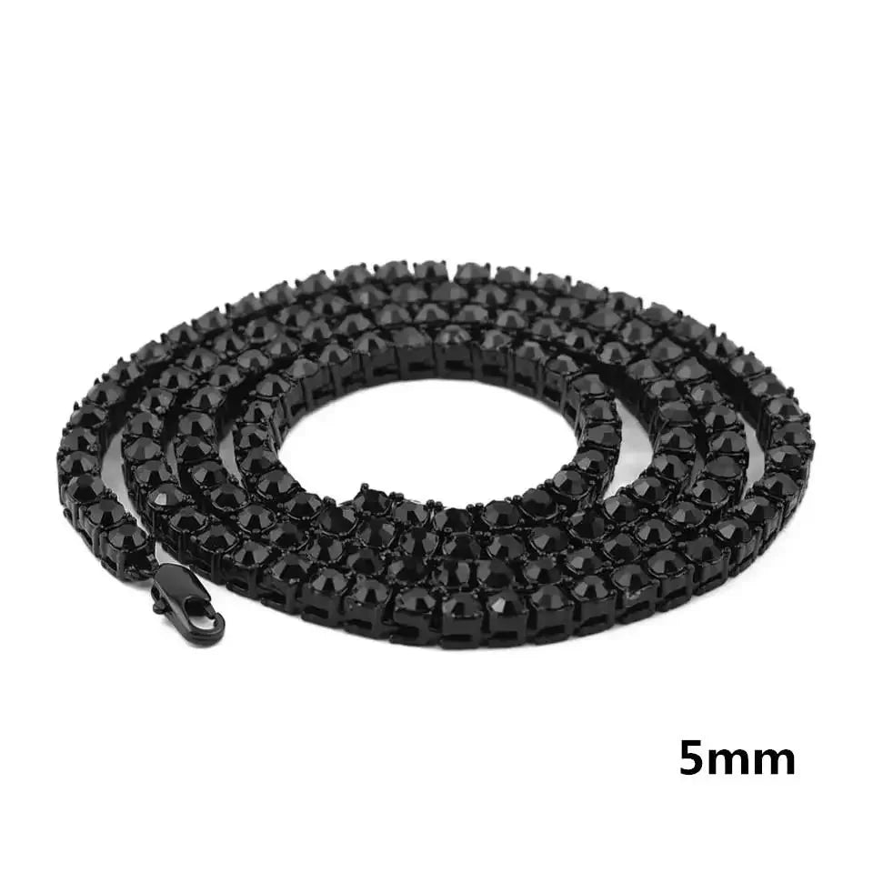 4/5mm 1 Row Black White Crystal Cz Stone Tennis Chain Hip Hop Choker Necklace Bling Iced Out Rock Jewelry For Men Women 18inch