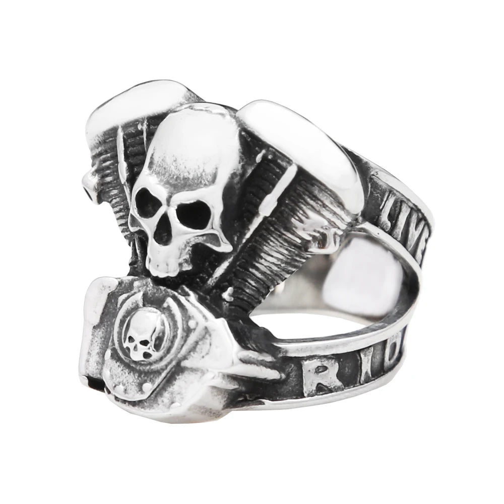 Fashion Punk Vintage Skull Ring Stainless Steel Gothic Biker Ring For Men Women Unique Viking Amulet Jewelry Gift