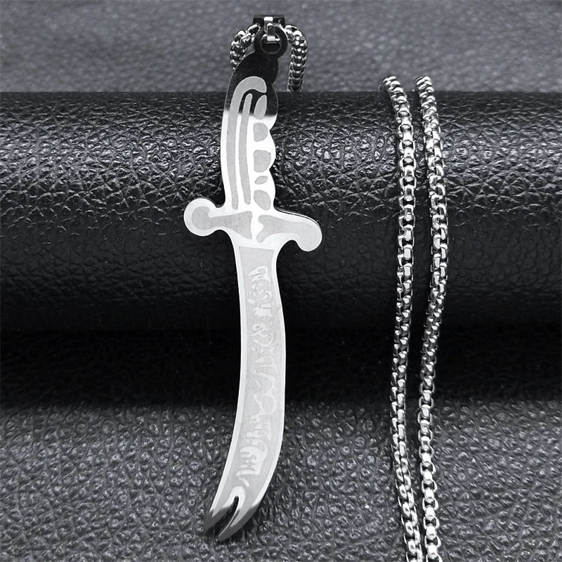 Zulfiqar Imam Ali Sword Necklace — Stainless Steel, Gold-Tone