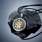 Norse Mythology Valknut Vikings Shield Necklaces Men's Vintage Nordic Runes Amulet Pendant Stainless Steel Scandinavian Jewelry