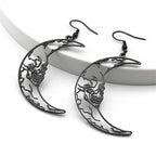 Gothic Skull Steel Earrings Crescent Moon Skeleton