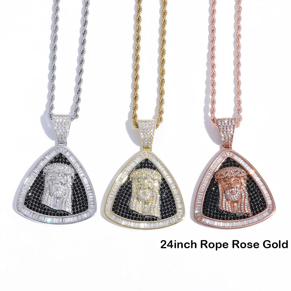 Iced Out Jesus Head Pendant Necklace CZ