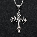 Flame Cross Pendant Necklace — Stainless Steel