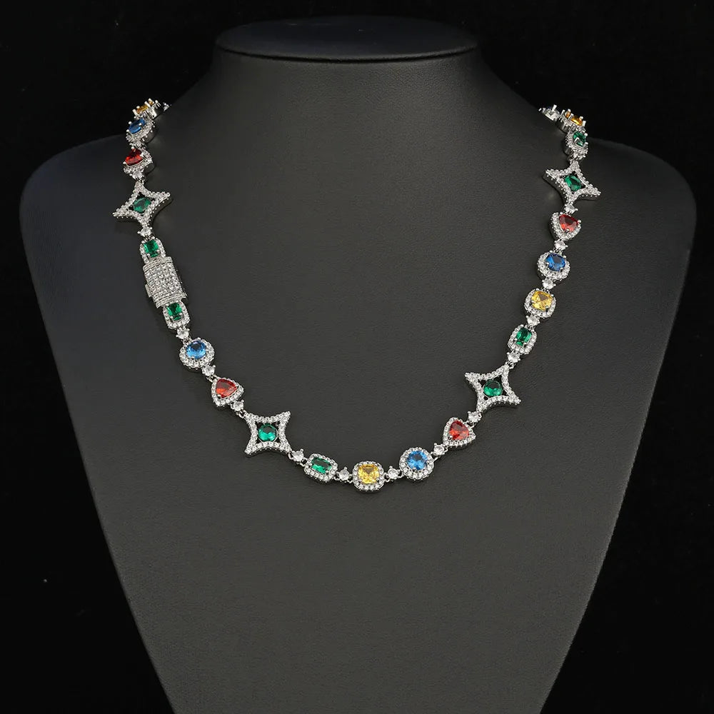 Gold Iced Out Chain Necklace Colored Gemstone