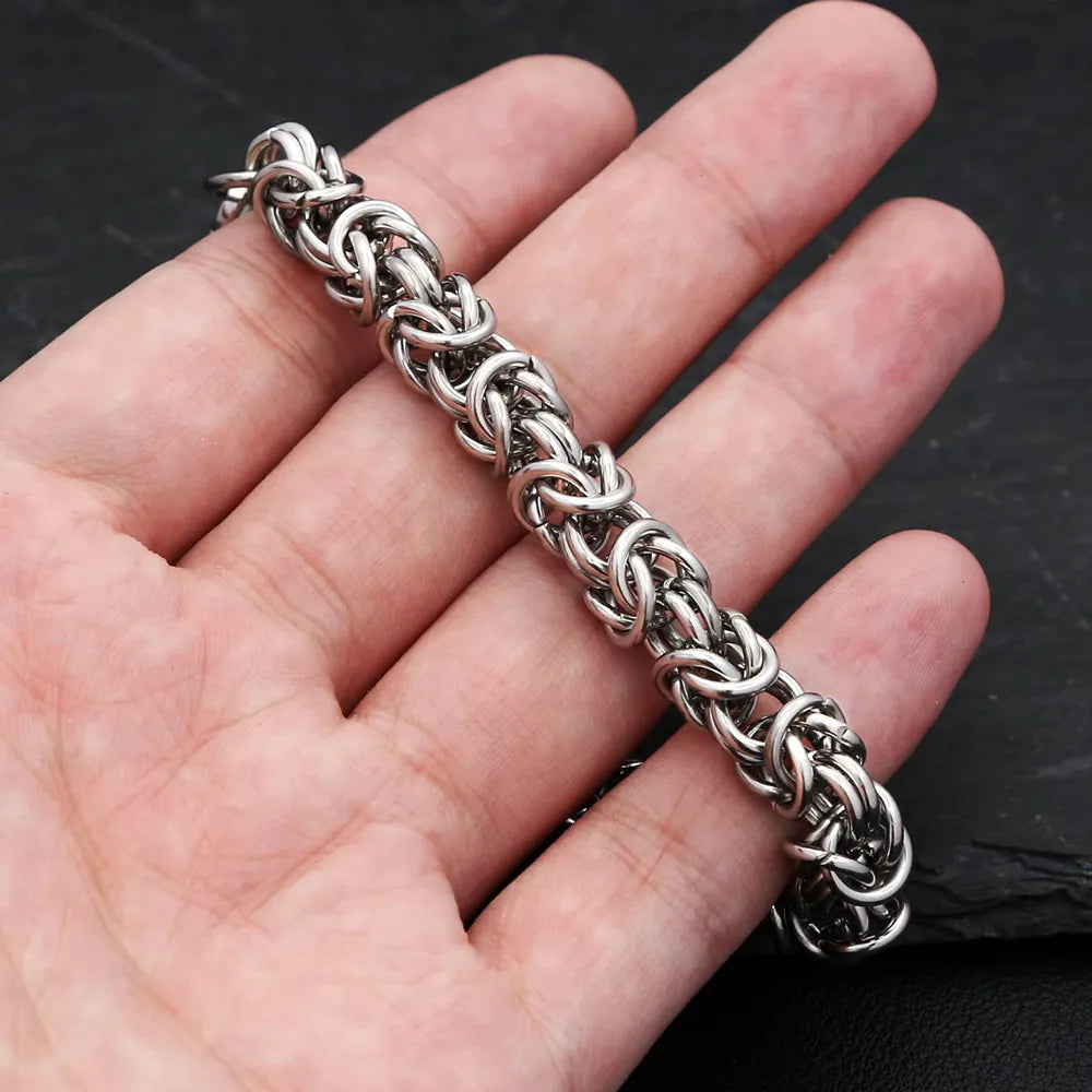 Thick Byzantine Link Bracelet — Stainless Steel, 18cm to 22cm