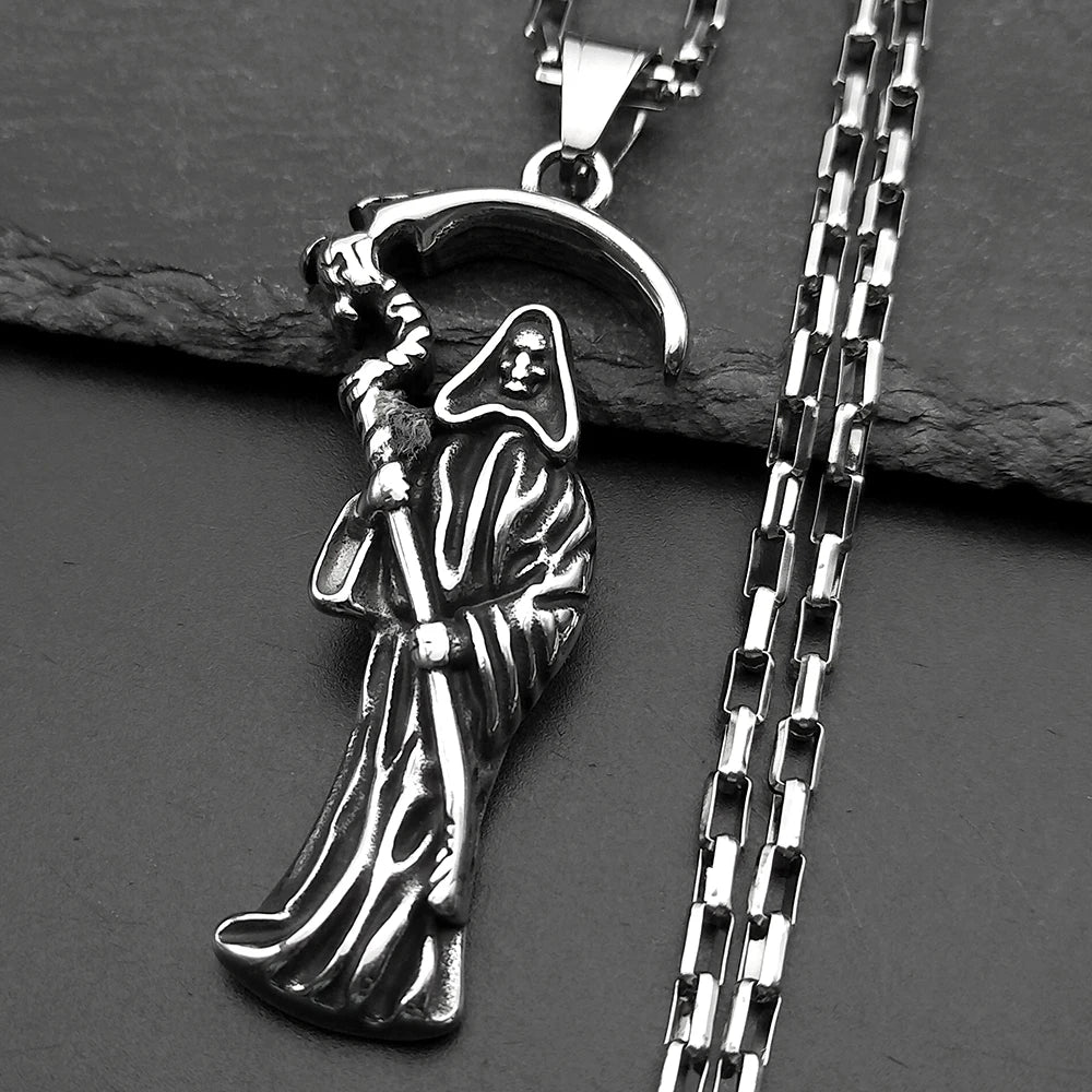 Grim Reaper Silver Chain Necklace — Stainless Steel