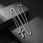 Stylish Cool Textured Cross Pendant Necklace for Men High Quality Stainless Steel Waterproof Collar Necklace Punk