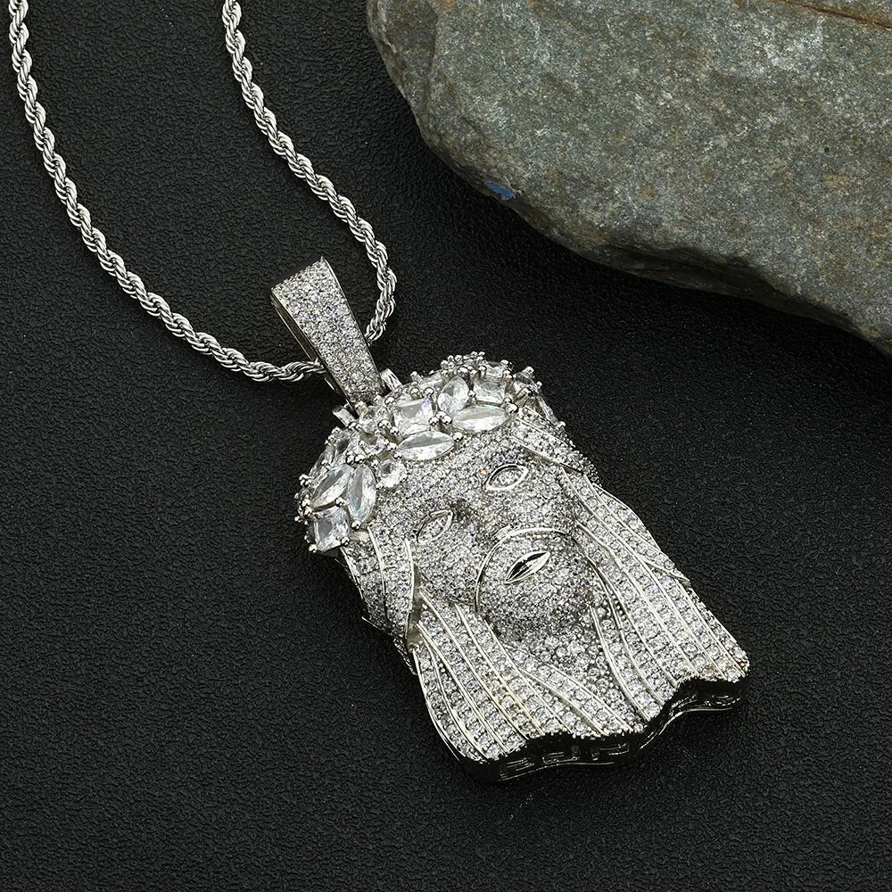 Gold Jesus Face Pendant Necklace Iced Out 18K