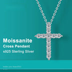 Full Moissanite Cross Pendant Original Sterg Sliver Chain Plated White Gold Fine Necklace For Women Jewelry