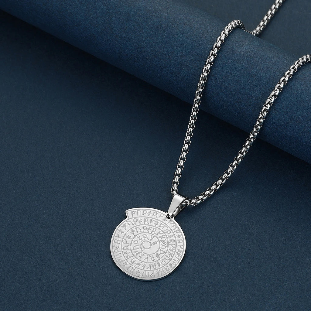 Viking Calendar Rune Medallion Pendant Necklace — Stainless Steel