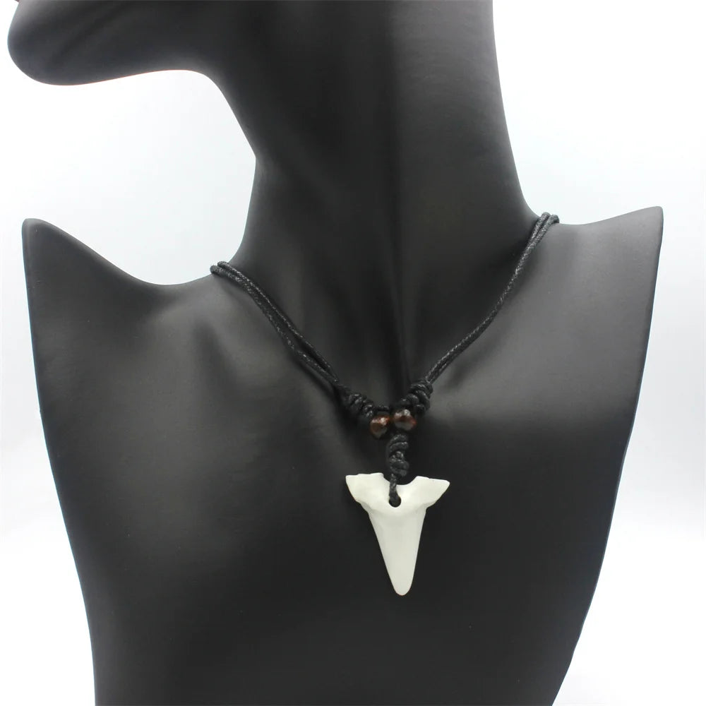 Carved Bone Shark Tooth Amulet Pendant Necklace