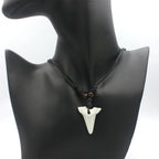 Carved Bone Shark Tooth Amulet Pendant Necklace