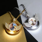 Angel Wing Photo Pendant Necklace Iced Out CZ