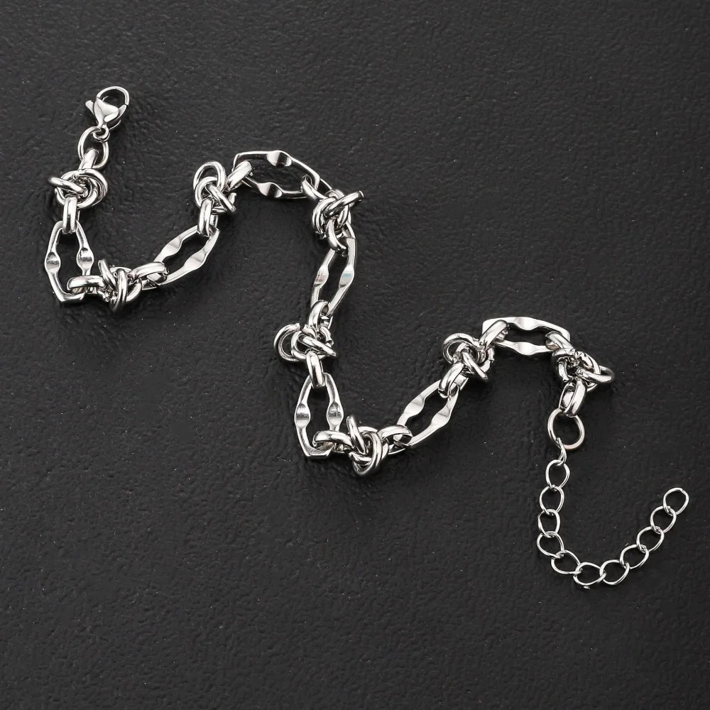 Stainless Steel Water Proof Bracelet for Men Women Irregular Chain Link with Knot Adjustable Extension Chain Trendy