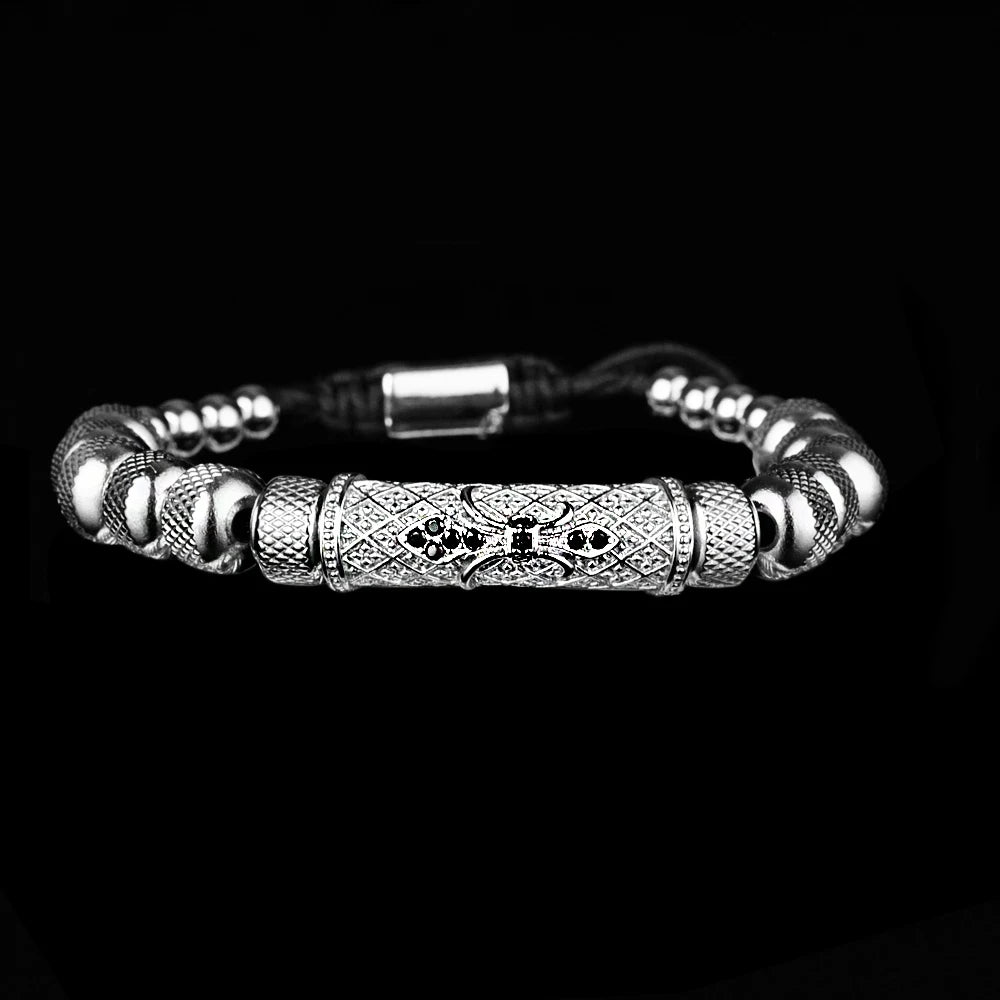 Flower Cross Roman Numeral Bracelet for Men — Stainless Steel