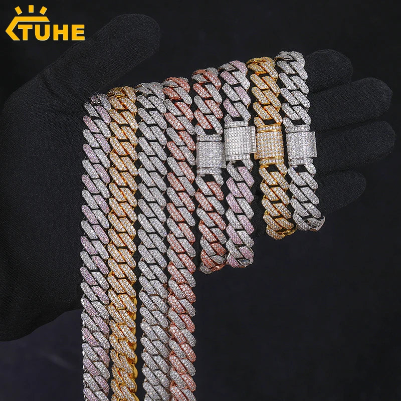 TUHE Hip Hop Iced Out 8MM 14MM 20MM Full Miami Curb Cuban Chain Bling CZ Rapper Necklaces For Men Punk Jewelry High Quality Gift